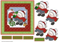 Teddy's Christmas Post Card with Decoupage