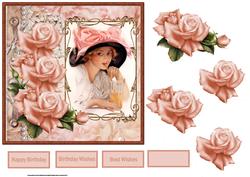 Cool Drink and Pink Rose Card with Decoupage
