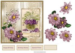 Purple Flowers Card with Decoupage