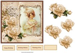 Gentle Lady with Roses Card with Decoupage