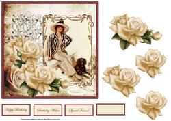 Lady and Her Dog Card with Rose Decoupage