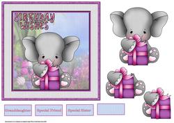 Elephants Birthday Wishes Card with Decoupage