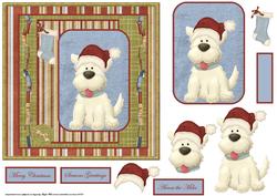 Christmas Dog with His Santa Hat Card and Decoupage