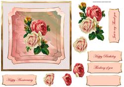 Two Pink Rose Card Front with Decoupage