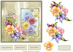 Coloured Pansy Card with Decoupage