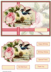 Pink Rose and Blue Bird Card with Topper