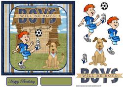 Boys Love Football Card with Decoupage