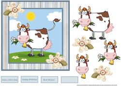 Dairy Cow in the Meadow, Card with Decoupage