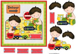 Roadworks Card with Decoupage