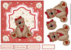 Valentine Bear Card with Decoupage and Sentiment Tags