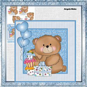 Birthday Boy Bear Card Mini Kit with Decoupage