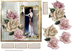Rose and Vintage Lady Card with Decoupage