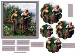 Vintage Girls Watering the Flowers Card