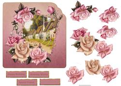 Village Life Card with Rose Decoupage