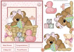 Baby Bear Girl in a Basket Card and Decoupage