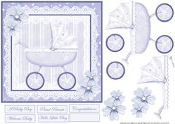 Baby Boy Pram Card with Decoupage