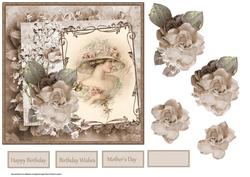 Vintage Lady in the Rose Hat Card with Decoupage