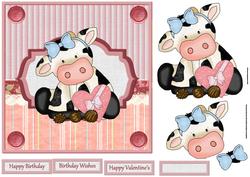 Cute Cow with Heart and Chocolates Card