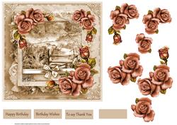 Autumn Scene and Roses Card with Decoupage