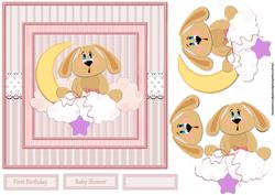 Baby Rabbit on the Moon Card with Decoupage