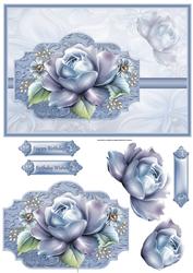 Blue China Rose Card with Decoupage