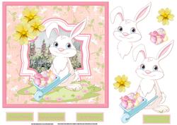 Easter White Rabbit Card with Decoupage and Sentiment Tags
