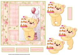 Teddy Bear the a Birthday Cake Card