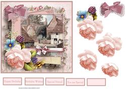 Pink Rose Card with Decoupage