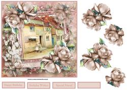 Rose and Vintage Pub Card with Decoupage