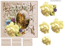 The Water Mill Card with Rose Decoupage