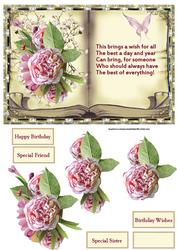 Vintage Rose Book Card Front with Decoupage