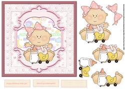Baby Girl First Birthday Card with Decoupage