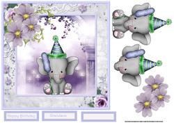 Elephant Party Time Card with Decoupage