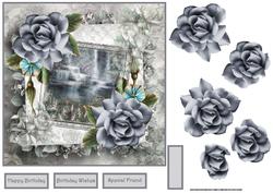 Waterfall Cards with Blue Rose Amd Decoupage