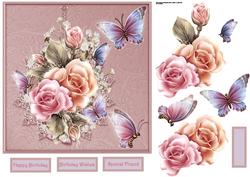 Rose Blush and Butterfly Card with Decoupage