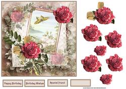 Red Rose and Swallowtail Card with Decoupage