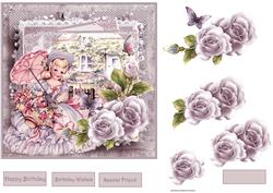 Lilac Rose Cottage Scene Card with Decoupage
