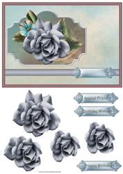 Blue Rose Card with Decoupage