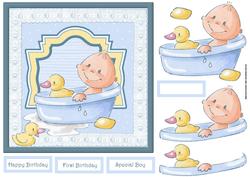 Baby Bath Time Card with Decoupage