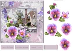 Lilac Pansies Card with Decoupage