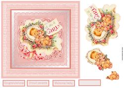 Vintage Baby Girl 7x7 Card and Decoupage