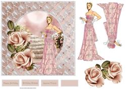 Art Deco Lady with the Rose Card with Decoupage