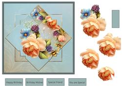 Diamond Peach Rose Card with Decoupage