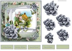 New Home Card with Rose Decoupage