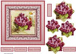 Pink Vintage Flowers for Mother's D Card with Shaped Pyramid