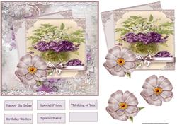 Vase of Violets and Lilies, Card with Decoupage