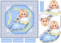 New Baby Boy in a Slipper Bed 7x7 Card with Decoupage