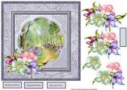 Bluebell Woods with Flowers 7x7 Card with Decoupage