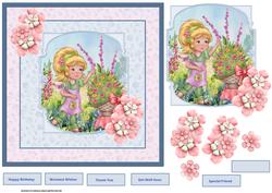 Girl Working in the Garden with Flowers 7x7 Card
