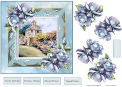 Blue Rose and Doves 7x7 Card with Decoupage